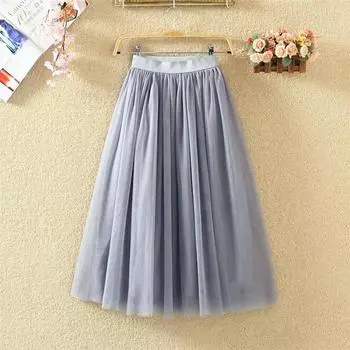 Summer Women Tulle SkirtStreetwear Elastic High Waist Mesh Pleated Skirts Summer Elegant Korean A Line Office Ladies Skirt 85 белый