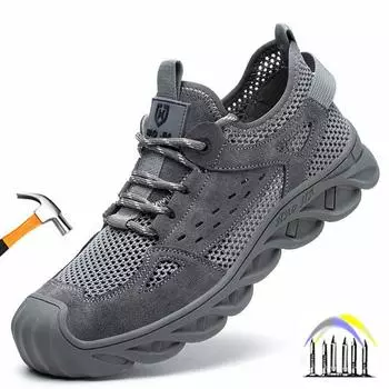 Летняя рабочая обувь для мужчин. Дышащая защитная обувь. Антипрокольные рабочие кроссовки со стальным носком. Рабочая обувь с летней защитой. 36