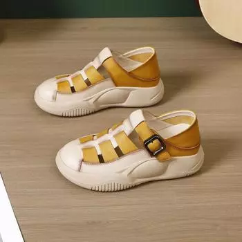 Summer Woven Sandals for Women 2024 Thick Sole Beach Casual Sandals Female Peep Toe Soft Sport Sandals Zapatillas Mujer 35 жёлтый