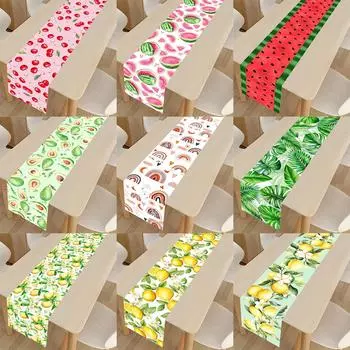 Summer Yellow Lemon Table Runner Summer Style Watermelon Strawberry Print for Picnic Birthday Party Home Kitchen Decoration