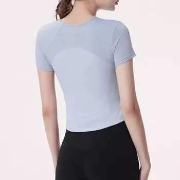 Summer Yoga Clothes Women s Beauty Back Short Sleeve T-Shirt Fitness Skinny Slimming Breathable Sports Women Running Training Top Lake water Blue S