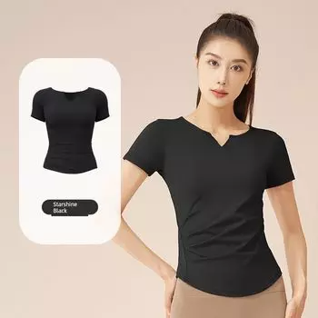 Summer Yoga Jacket Women s Short Sleeve with Chest Pad Belly Covering Quick-Drying Breathable Slim Fit Running Sports Fitness T-shirt Thin Xingyao Black [No Chest Pad]] L (52.50 kg-59.00 kg