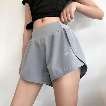 Summer Yoga Pants Outer Shorts Female Loose Thigh-Length Fitness Exercise Anti-Embarrassment Quick-Drying Fart Curtain Swimming Butt Block Light gray S 85-95