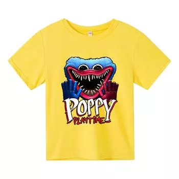 Summner Huggy Wuggy детская модная уличная одежда с круглым вырезом и короткими рукавами, корейская уличная одежда с героями мультфильмов для мальчиков и девочек, дети от 3 до 12 лет 100 чёрный