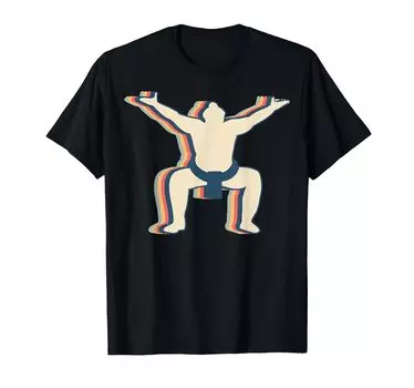 Sumo Japanese Sumo Wrestler Retro Line Art T-Shirt чёрный