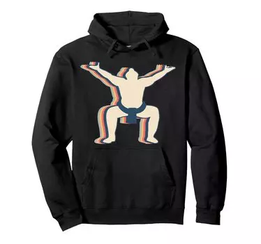 Сумо японский борец сумо ретро-линия арт толстовка с капюшоном чёрный