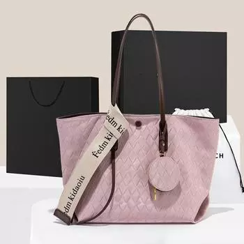 Сумочка большой вместимости, новинка 2023 года, стереоскопическая ромбовидная сетка для отправки подруге, длина 31 см, ширина 14 см, высота 29 см розовый