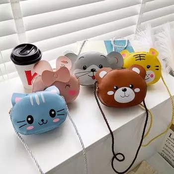 Сумочка через плечо с изображением животных из мультфильмов для девочек, круглая сумка на молнии, сумки через плечо розовый