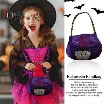 Сумочка для конфет на Хэллоуин с вышивкой в виде тыквы и ведьмы, складная переносная сумка-тоут, корзина для сладостей на Хэллоуин фиолетовый