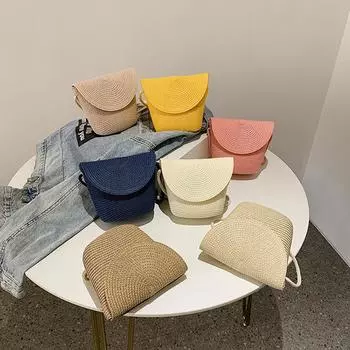 Сумочка Французская соломенная тканая сумка Сумка на плечо Сумка серии Sen Пасторальная сумка через плечо Летняя сумка 12x7x16cm бежевый