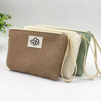 Сумочка из ткани, симпатичная маленькая сумка на молнии для девочек, сумочка в вафельном стиле, косметичка, клатч, кошелек для монет светло-зеленый