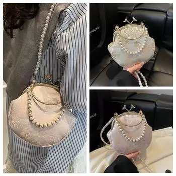 Сумочка Kiss Lock в китайском стиле с жемчугом Hanfu, клатч, модная женская сумка-ракушка для женщин синий