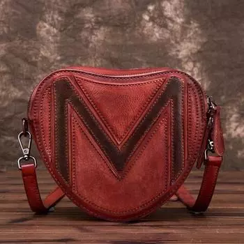 Сумочка Креативная сумка через плечо в форме сердца Ретро М слово круглая сумка ручной работы 20*11*17 красный