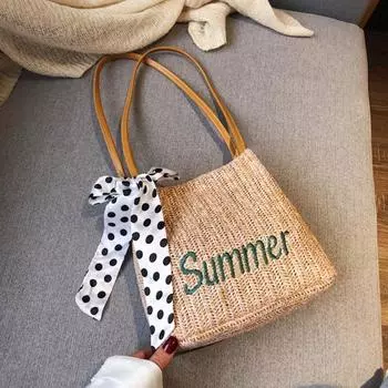 Сумочка Летняя пляжная сумка Большой емкости Плетеная соломенная сумка Простая богемная сумка на плечо Женская