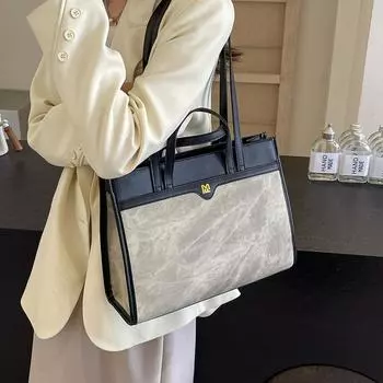 Сумочка с цветными блоками, контрастная сумка через плечо, женская сумка-тоут большой емкости розовый