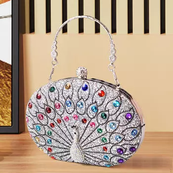 Сумочка с узором «павлин», повседневные вечерние сумки для женщин, для путешествий, помолвки, выпускного вечера серебряный