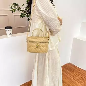 Сумочка с вышитыми ромбами и нитками, новая тенденция моды, нишевая текстура, ретро, универсальная сумка-мессенджер через плечо, сумка-коробка бежевый