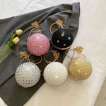 Сумочка-шар со стразами, блестящая женская сумка-клатч в стиле ретро для вечернего банкета золотой