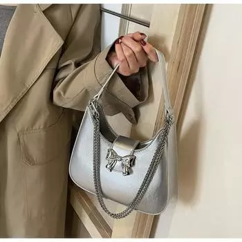 Сумочка Sweet Bow для женщин, новая модная сумка через плечо с цепочкой, мини-сумка на одно плечо под мышками серебряный
