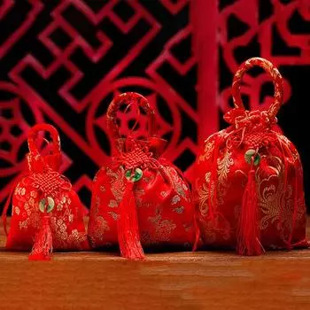 Сумочка в китайском стиле с кистями и китайским узлом, наручная сумка, праздничная сумка для сахара, новогодняя сумка-ведро, новогодняя M