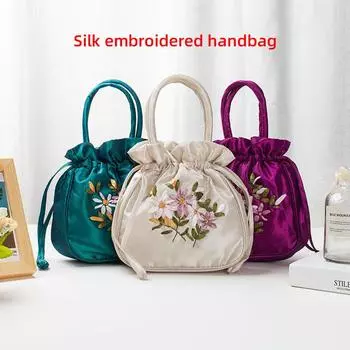 Сумочка женская маленькая сумка в этническом стиле с вышивкой ручной работы Сумка для мамы Женская сумка-ведро для покупок на шнурке