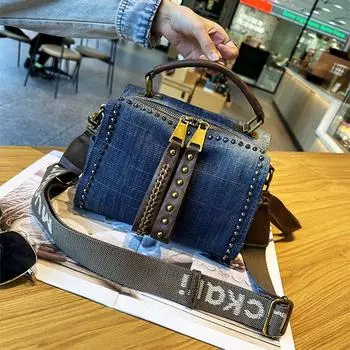 Сумочка, женская сумка, элитная и модная сумка из джинсовой ткани, сумка через плечо на одно плечо.