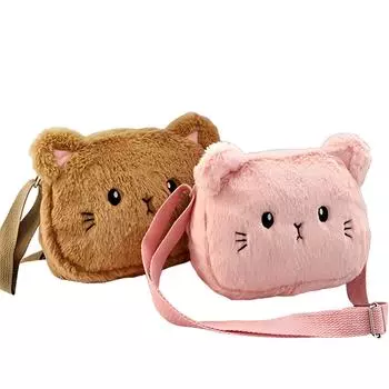 Сумочки для маленьких девочек, кошелек для монет, милые маленькие сумки-мессенджеры, сумка на плечо, мягкая плюшевая сумка с мультяшным котом розовый