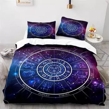 Пододеяльник «Солнце и Луна», комплект постельного белья из микрофибры «Астрология», двенадцать созвездий зодиака, покрывало для мальчиков и девочек EU single(135x200cm)