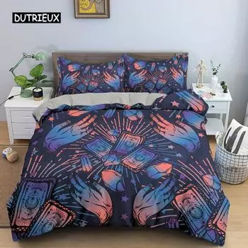 Sun and Moon Duvet Cover Set Tarot Pattern Bedding Set King Size for Bedroom Microfiber Comforter Cover Set for Kids Adults Gift US Queen(228x228cm)