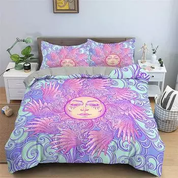 Sun And Moon Duvet Cover Stars Galaxy Astrology Constellation Bedding Set Microfiber Bohemian Quilt Cover Queen For Kids Adults 135x200cm