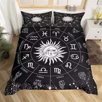 Sun And Moon Duvet Cover Zodiac Twelve Constellation Bedding Set Microfiber Galaxy Astrology Quilt Cover For Kids Boy Girl Decor 70x133cm 2pcs