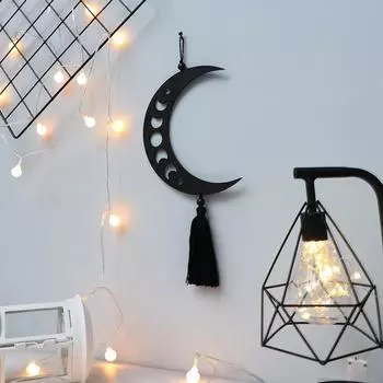 Sun And Moon Wooden Hanging Handmade Home Decor Wall Decorations Decorative Black Craft Ornament Wooden Pendants Decorations