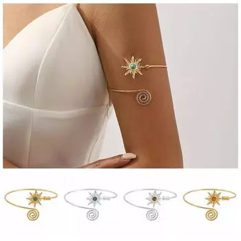 Sun Arm Cuff Turquoise Wide Open Arm Cuff Simple Bohemian Bracelet Jewelry Style A Silver