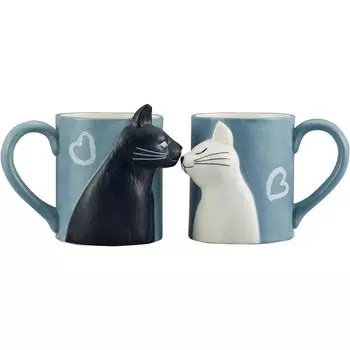 Sun Art Cute and White Kissing Cat Cat Cat Black Cat Mugs, Pair, Design, 330ml, Gray, Gift, Merchandise, Cups, SAN2754-2 серый