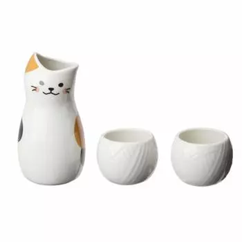 Sun Art Cute Tableware Sake Calico Sake Set White SAN2524 Danran Tokkuri Bottle/Choko