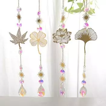 Ловец солнца Клевер Лист Гинкго Подвесные украшения для окон Колокольчики ветра Ловцы света Кристалл Призма Радуга Создатель Подвески Декор