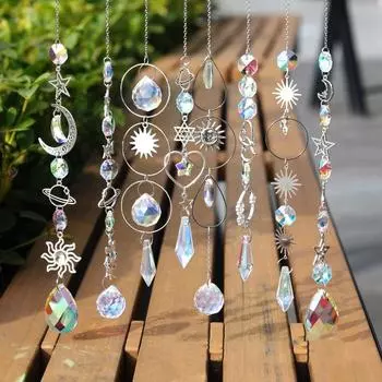 Sun Catcher Crystal Pendant Sun Moon Planet Hanging Decoration Prisms Wind Chimes Rainbow Maker for Home Garden Decor Gift
