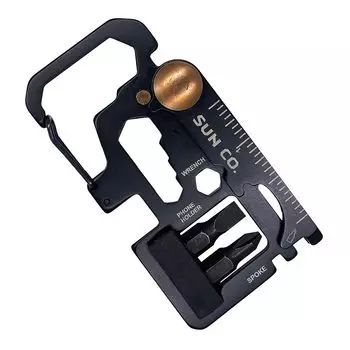 Sun Company Combo Driver Carabiner Hex Открывалка для бутылок или гаджет для повседневного ношения, черный - отвертка, 18-функциональный многофункциональный инструмент, отвертка, гаечный ключ,