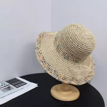 Sun hat big head circumference showing face small summer seaside straw hat women travel vacation big eaves straw bucket hat M56-58cm бежевый