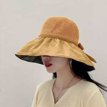 Sun Hat Female Summer Vinyl Bucket Hat Sports Outdoor Sun Protection Hat Cute K-style New Arrival Sun Protection Hat Yellow