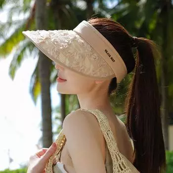Sun Hat for Women 2025 Summer New Arrival Outdoor Travel Topless Hat Sun Protection Hat Big Brim Face-Looking Small Sun Hat Khakis