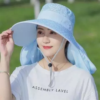 Sun Hat Hat Summer Sun Hat Cover Face Big Brim Tea Picking Lady Cycling Sun Hat Farm Busy Embroider Outdoor Riding Sky Blue One size