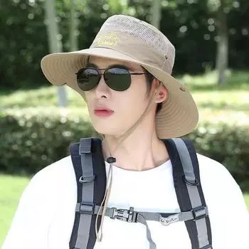 Sun Hat Men Summer Outdoor Cycling Fishing Casual Boonie Hat Hiking Sun-Proof and Breathable Big Brim Fisherman Hat [Mount Fuji] dark gray All yards