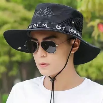 Sun Hat Sun Hat Fishing Hat Outdoor Alpine Cap Men Hat Summer Big Brim Summer Sun-Proof Bucket Hat Black One size