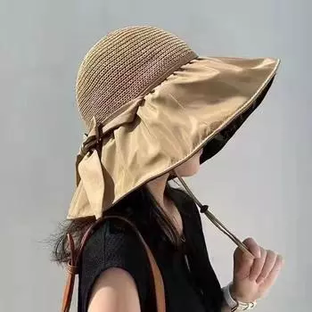 Sun Hat Women s 2025 New Arrival Sun Protection Hat UV-Proof Vinyl Sun Hat Fashion Foldable Big Brim Khaki All yards