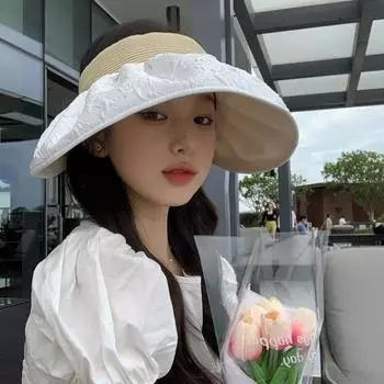 Sun Hat Women s Summer Big Brim Cute Topless Hat Sports Elegant Sun Protection Hat Cycling Straw Hat Shell Hat White
