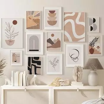 Sun Leaves Lines Rainbow Geometry Abstract Landscape Posters Prints Canvas Painting Wall Art Pictures For Living Room Decor 21X30cm No Frame