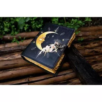 Sun & moon Handmade leather journal Deckle edge paper, Blank spell book of shadows grimoire journal, gift for him traveling bookc 7 x 5 in