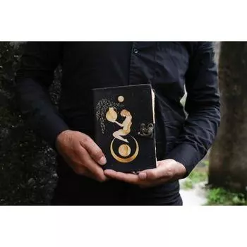 Sun Moon leather journal for Men Women 200 Pages of Antique Handmade Deckle Edge Vintage Paper traveling sketchbook 7 x 5 in