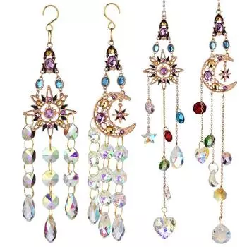 Sun Moon Suncatcher Wind Chimes Creative Crafts Gift Outdoor Hanging Decorations Handmade Home Garden Colorful Crystal Pendant